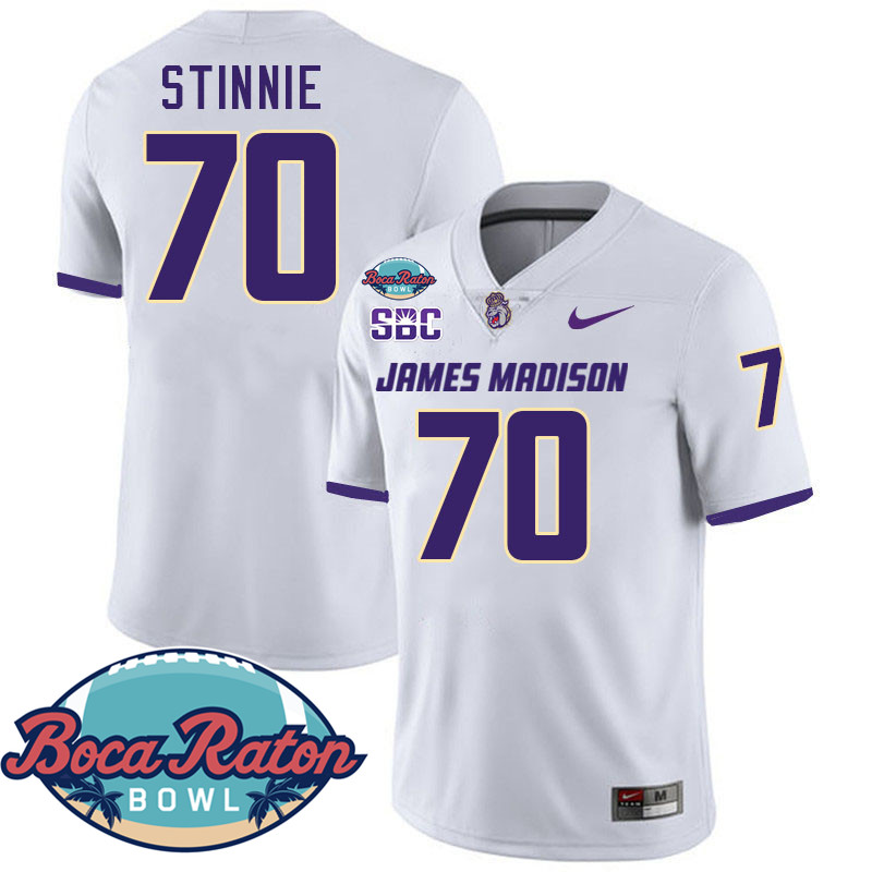 #70 Aaron Stinnie James Madison Dukes 2024 Boca Raton Bowl Jersey-White